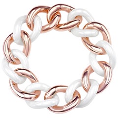 White Ceramic Groumette Bracelet 18 Karat Rose Gold