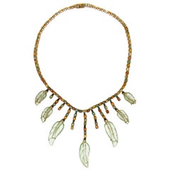 Yellow Gold Sapphires Quartz Pendant Necklace