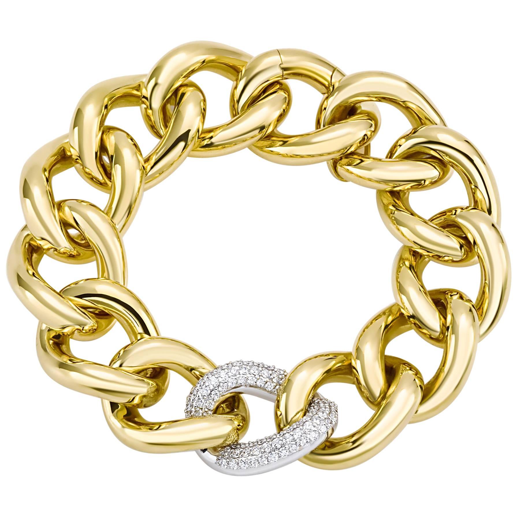 Klassisches klassisches Groumette-Armband aus 18 Karat Gelbgold und weißen Diamanten