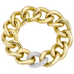 Classic Groumette Bracelet 18 Karat Yellow Gold and White Diamond