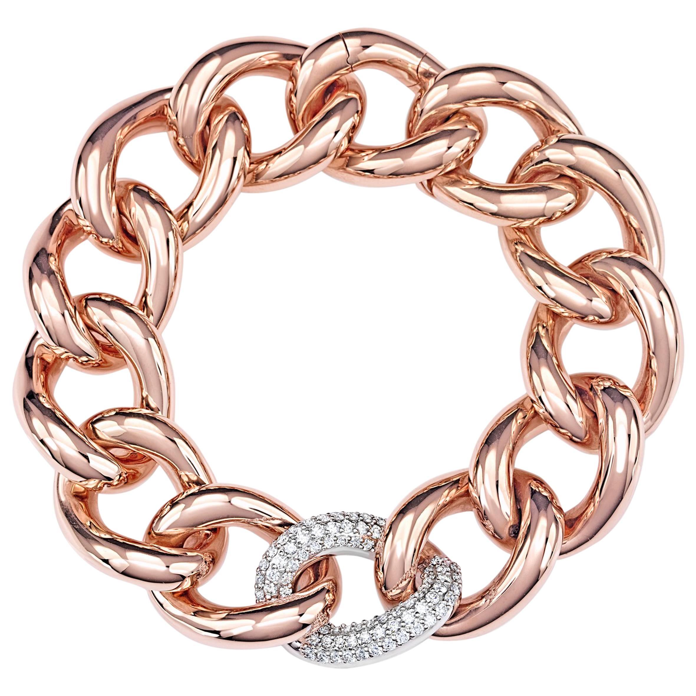 Classic Groumette Bracelet 18 Karat Pink Gold and White Diamond For Sale
