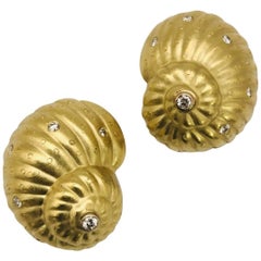 Julia Boss Notable Nautilus Shell Earrings with Diamonds 