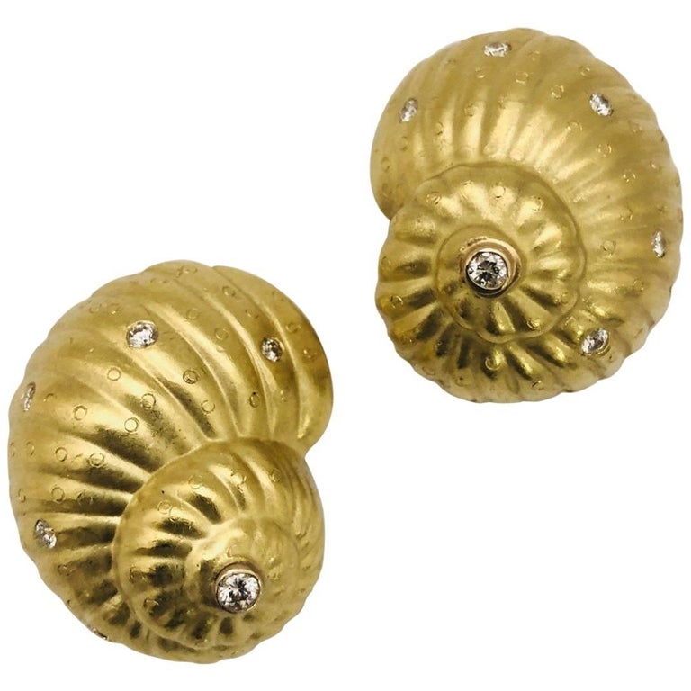 Julia Boss Notable Nautilus Shell Earrings with Diamonds at 1stDibs ...