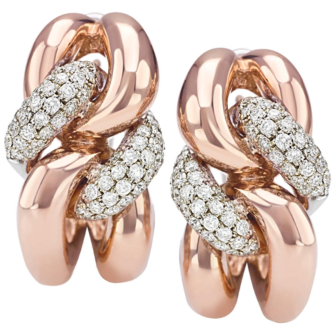 Classic Groumette Earrings 18 Karat Rose Gold and Diamonds