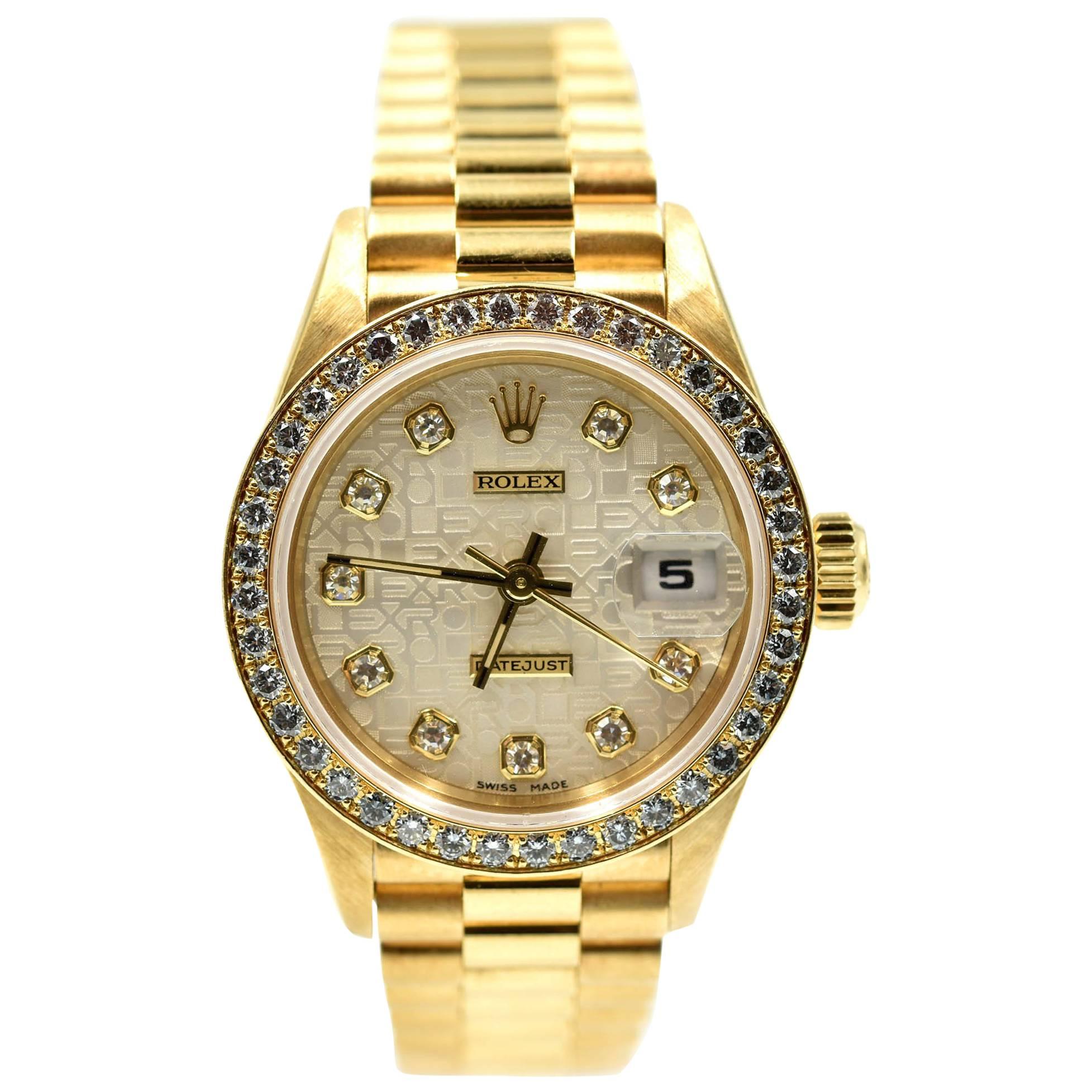 Rolex Ladies Yellow Gold Diamond President automatic Wristwatch Ref 69138