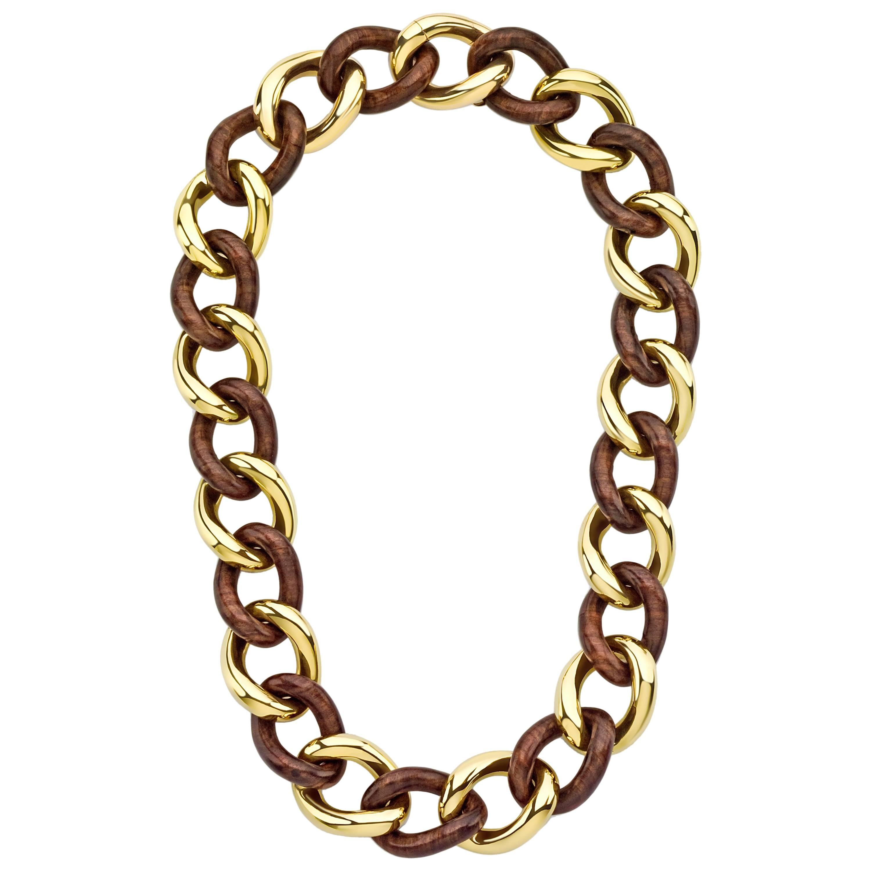 Rose Wood Groumette Necklace 18 Karat Yellow Gold