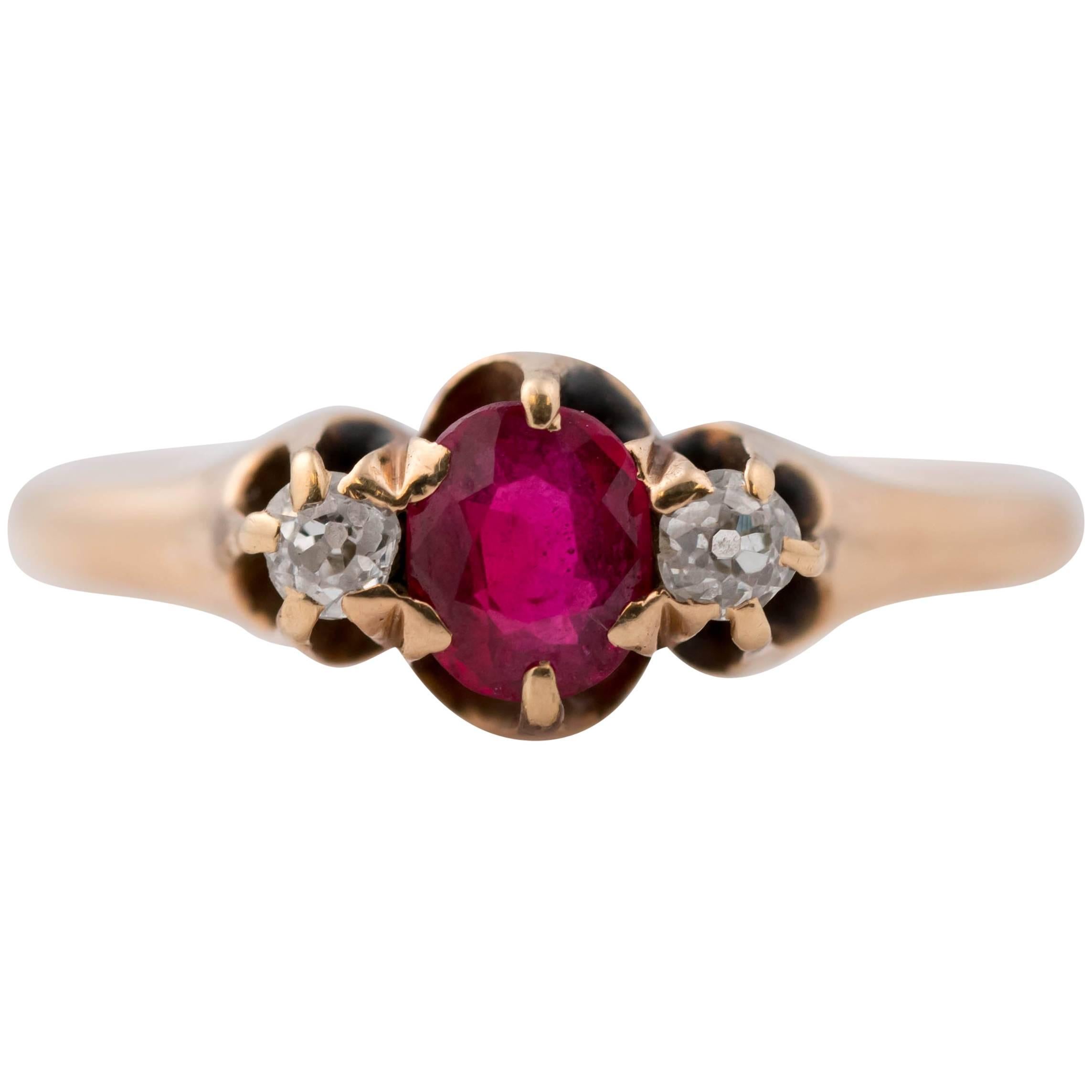 1890s .50 Carat Ruby and Diamond 14 Karat Gold Ring