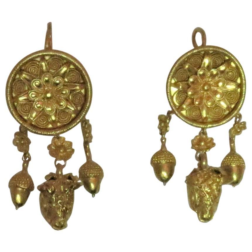 22 Karat Yellow Gold Dangle Earrings with Ram Motif
