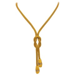 18 Karat Luscious Lariat with Lions Heads Necklace, 1980s