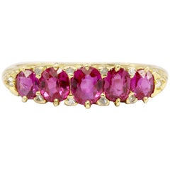 Victorian Gold Natural Pink Sapphire Five-Stone Half Band Ring