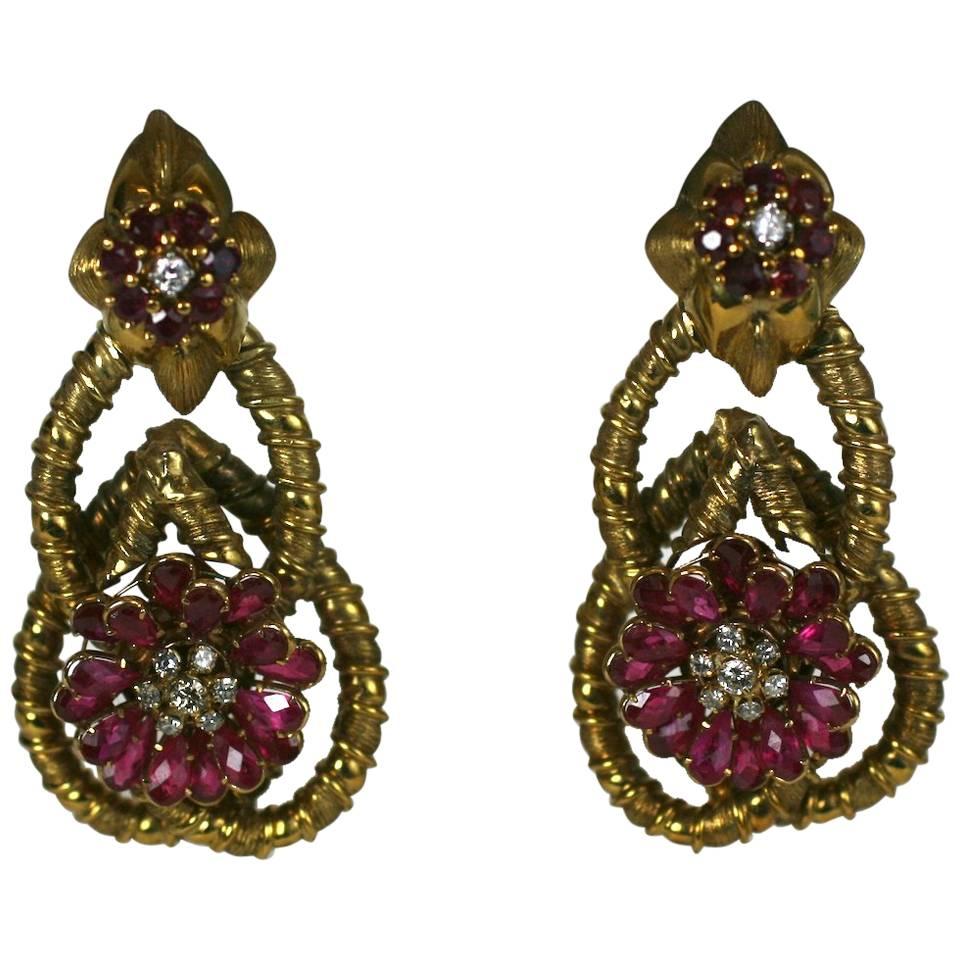 Ruby and Diamond Hanging Earrings For Sale at 1stDibs