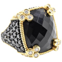 Judith Ripka Black Onyx with White and Black Diamonds Ring