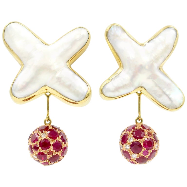 Pearl And Ruby Earrings For At 1stdibs Pearl And Ruby Earrings For