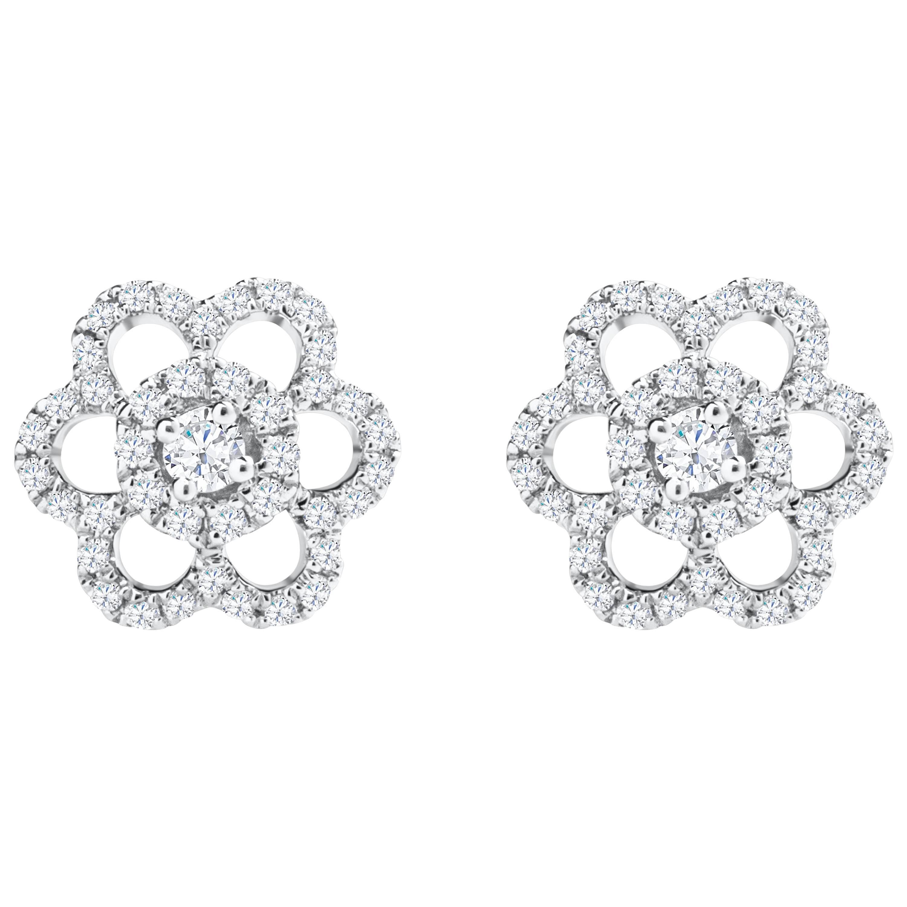 Roman Malakov, Round Diamond Cluster Flower Stud Earrings