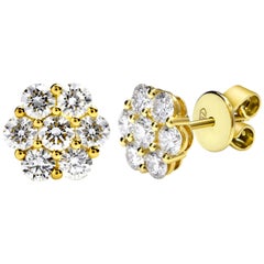 Round Diamond Cluster Flower Stud Earrings