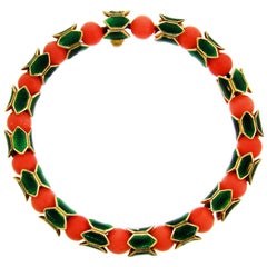 Cartier Coral Bead Enamel Yellow Gold Bracelet