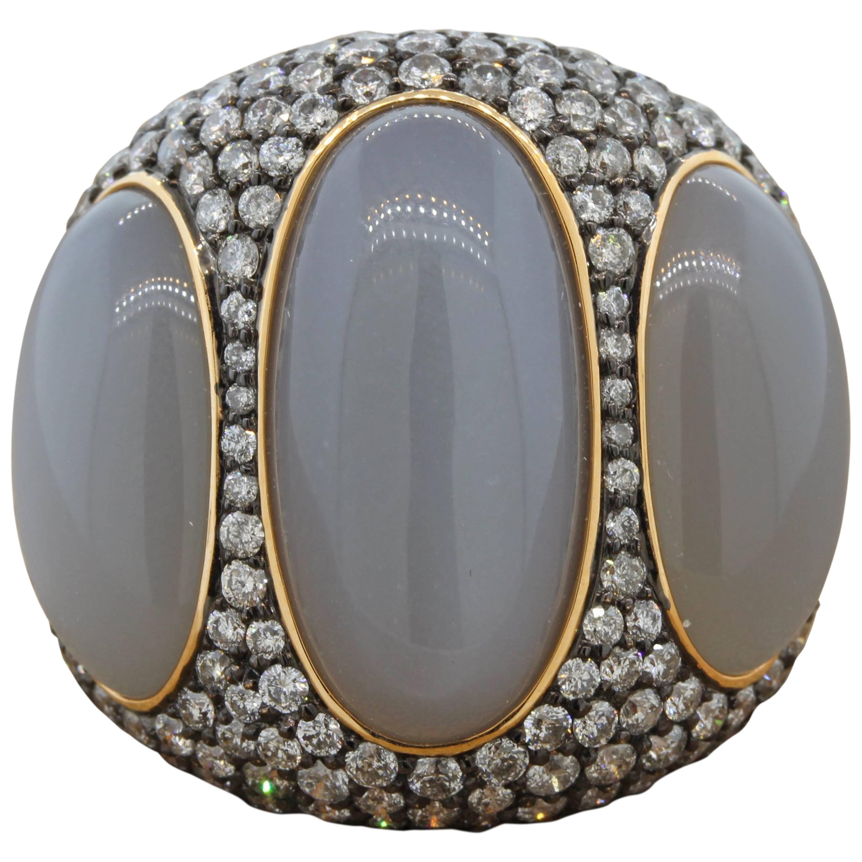 Moonstone Diamond Gold Cocktail Ring 