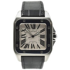 Cartier Stainless Steel Santos 100 White Dial Automatic Wristwatch Ref 2656