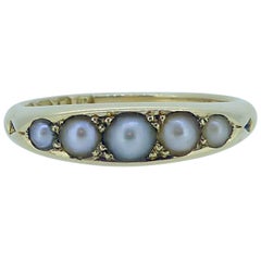 Antique Victorian Pearl Ring Set in 18 Carat Yellow Gold, Hallmarked London, 1892