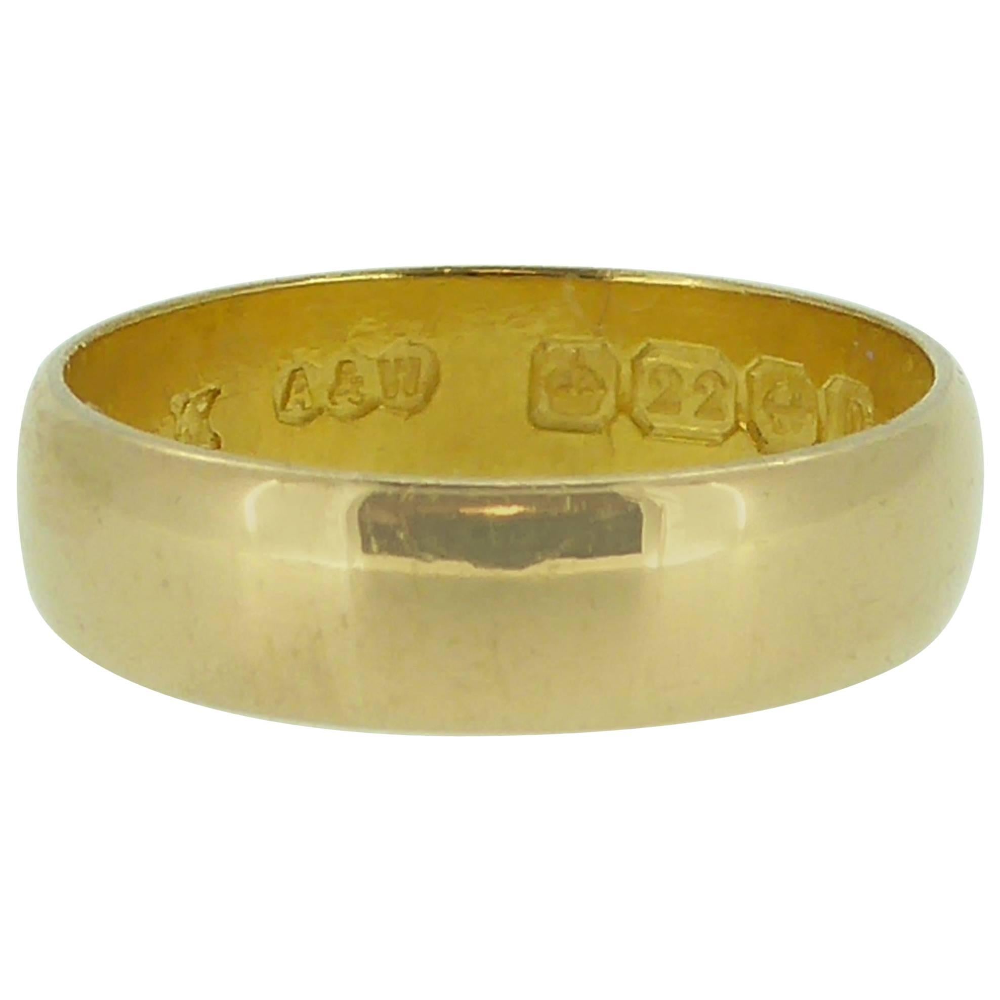 Antique 22 Carat Gold Wedding Ring, Hallmarked Birmingham 1912, George V