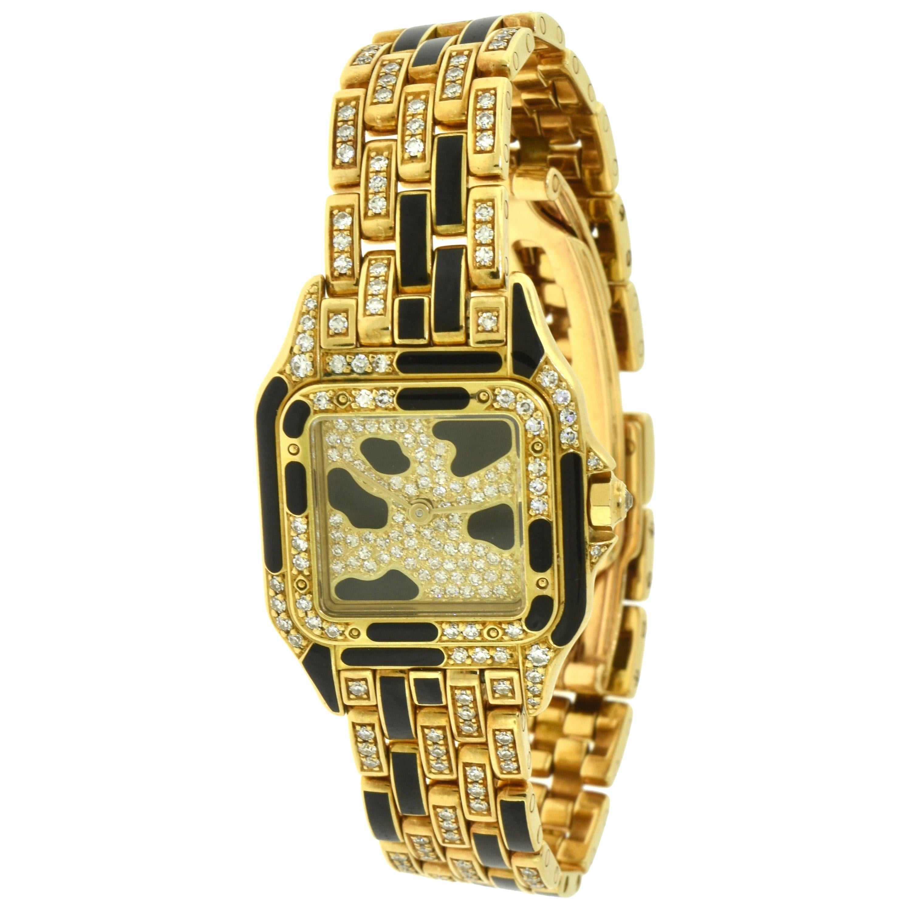 Cartier Panthère de Cartier Yellow Gold, Enamel, Diamond Ladies Quartz Watch For Sale