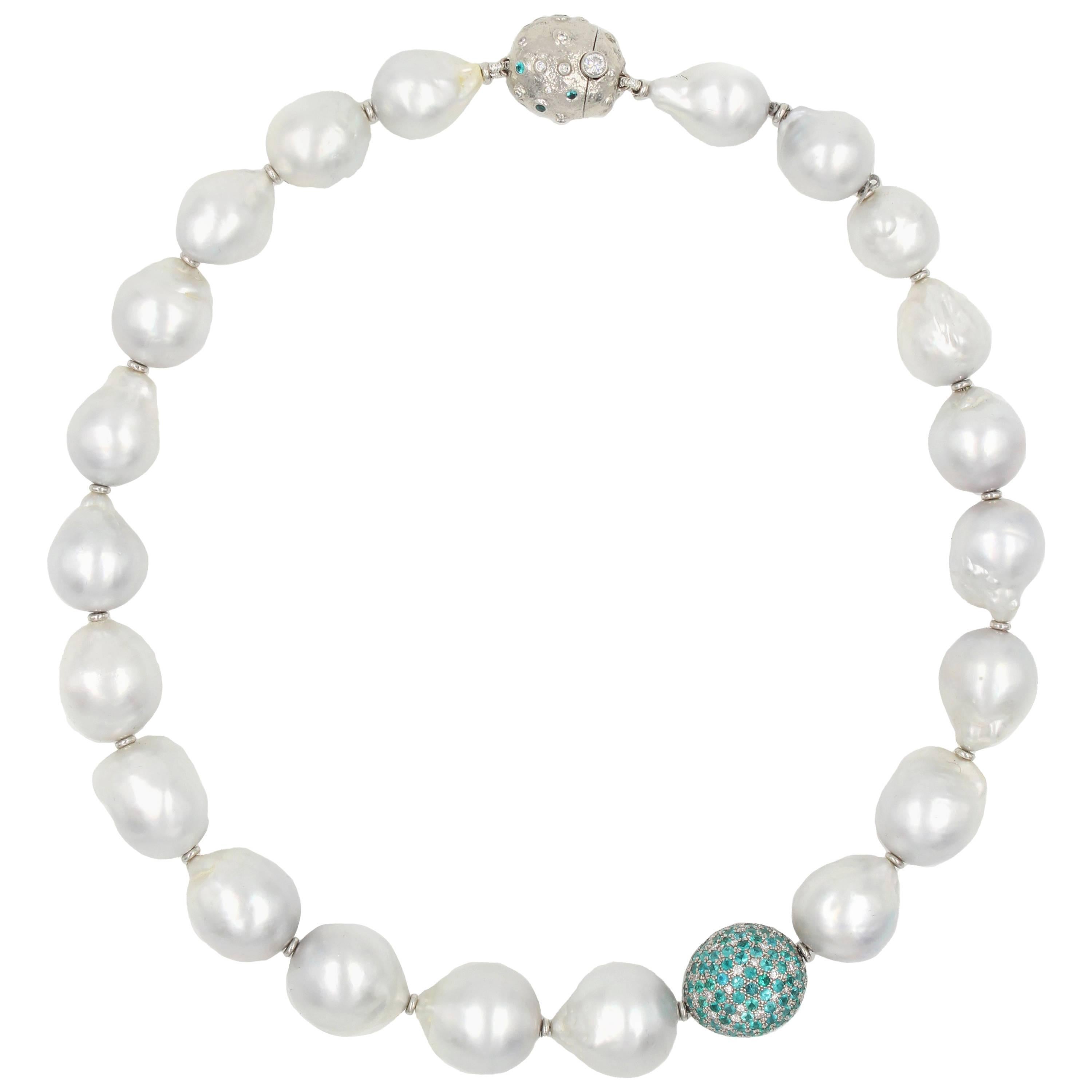 The Spectacular Necklace with South Sea Pearls, Paraiba Tourmalines, Diamonds For Sale