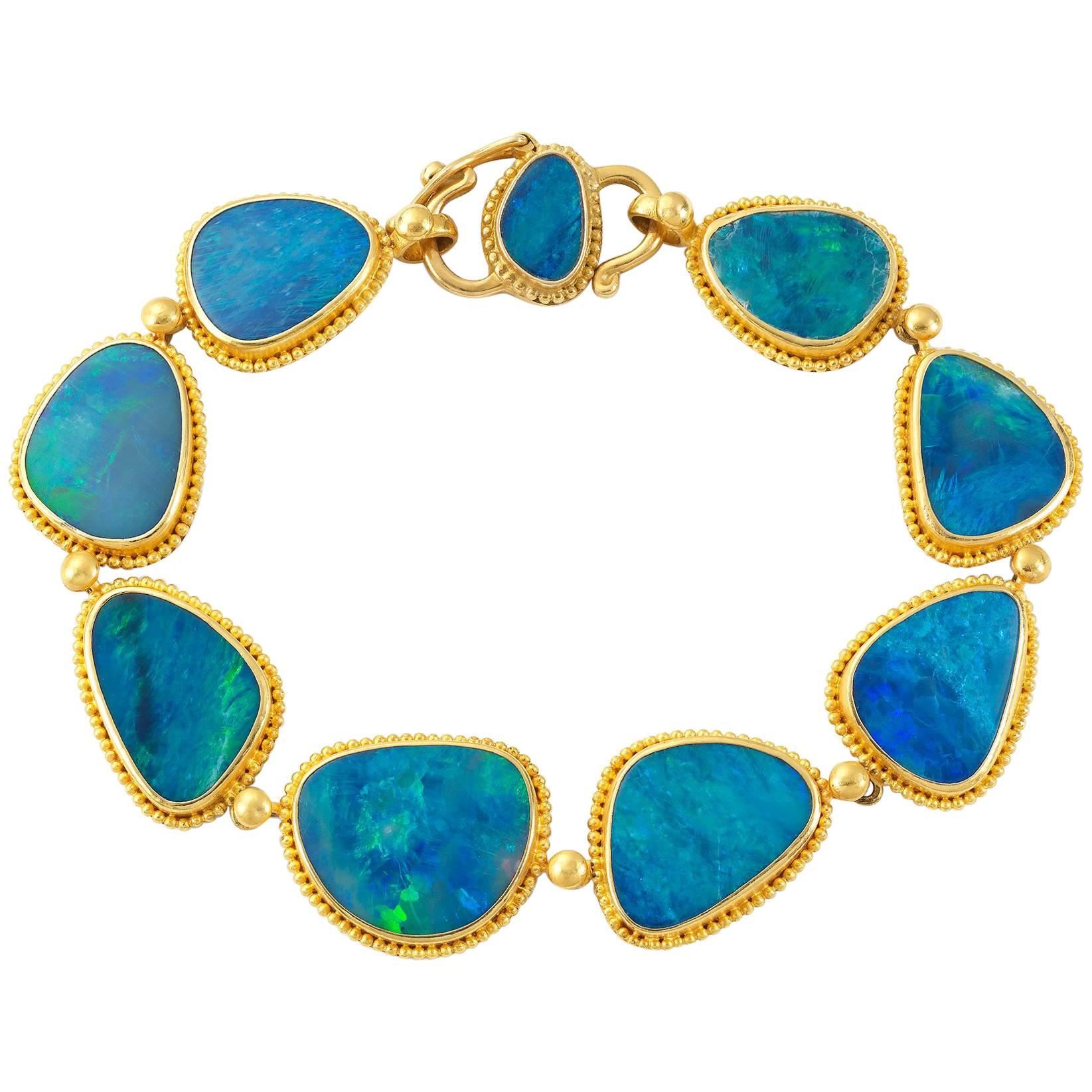 Carolyn Tyler Yellow Gold Blue Australian Opal Doublet Bracelet