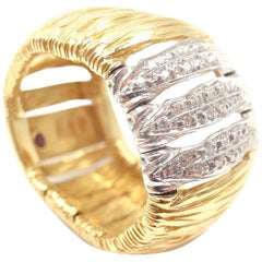 Roberto Coin Elephant Skin Domed Diamond Yellow Gold Band Ring