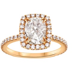 Cushion Cut Diamond Halo Engagement Ring in 18 Karat Rose Gold
