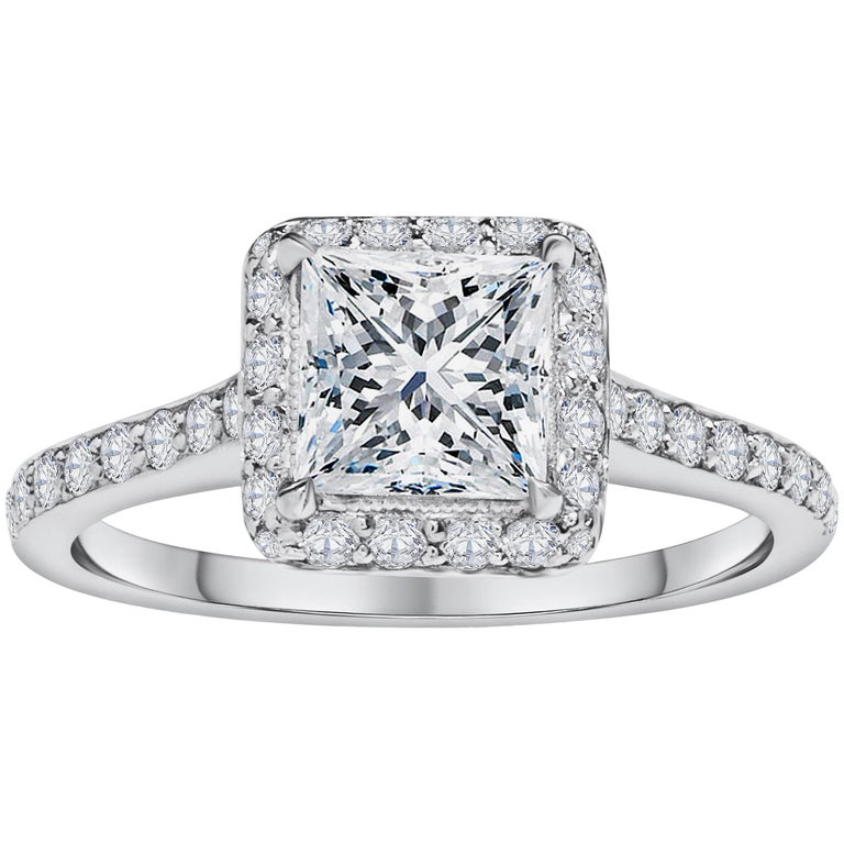 GIA Certified Princess  Cut  Diamond Halo Engagement  Ring  