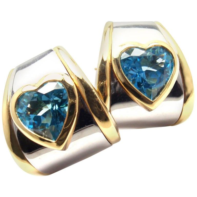 Marina B Heart Shape Blue Topaz Yellow Gold and Stainless Steel