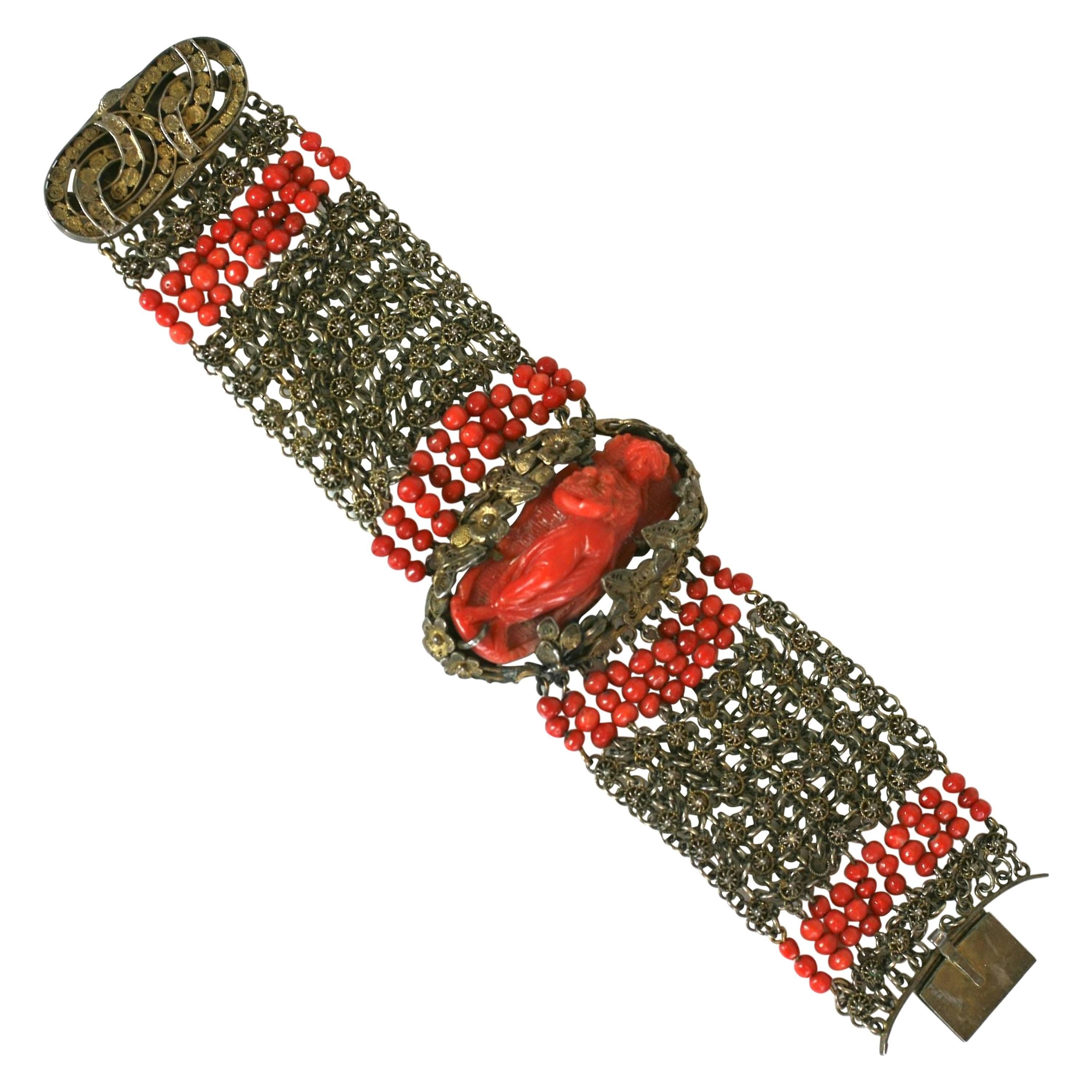 Elaborate Victorian Coral Bracelet For Sale