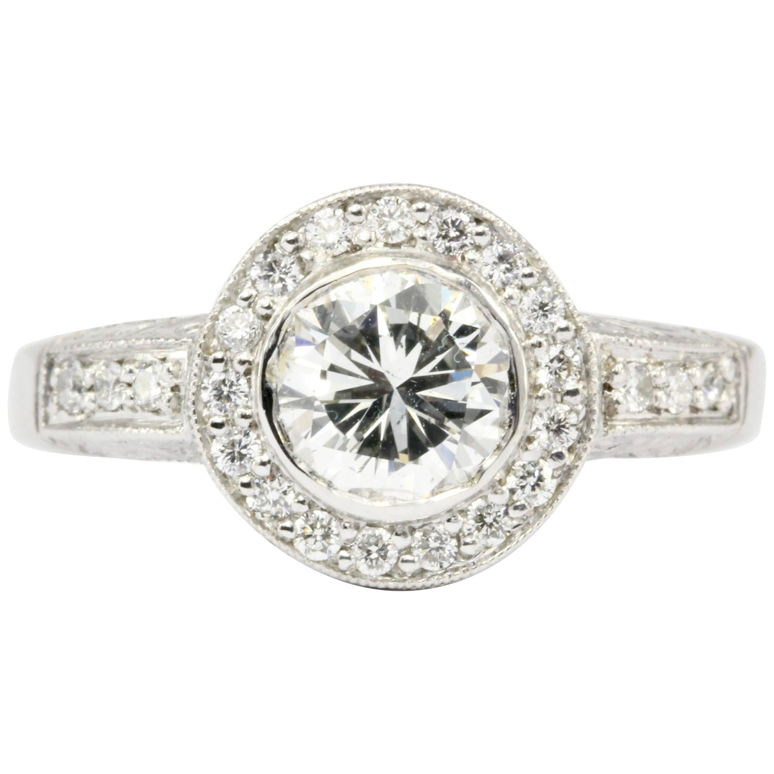 White Gold 1.26 Carat Diamond Halo Engagement Ring