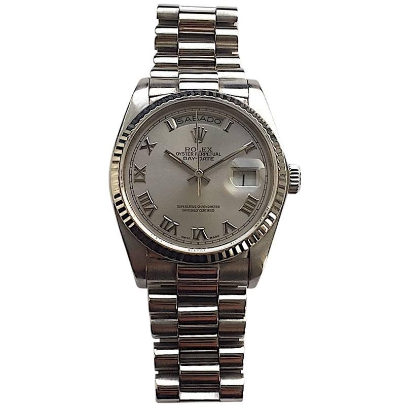 Rolex 18K White Gold Day-Date President Automatic Watch , 1980s