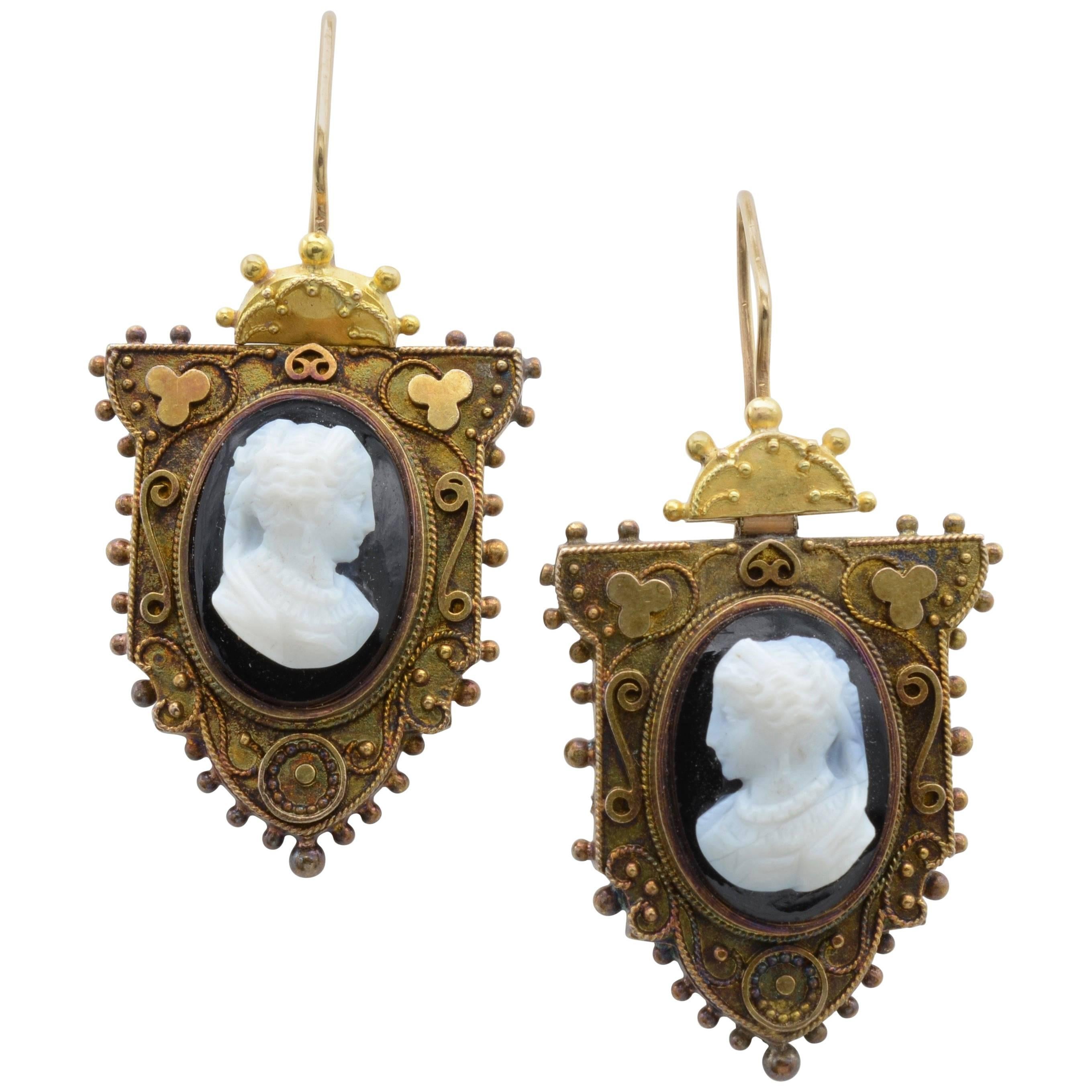 Antique Cameo Earrings in Rose Gold with Intricate Detail