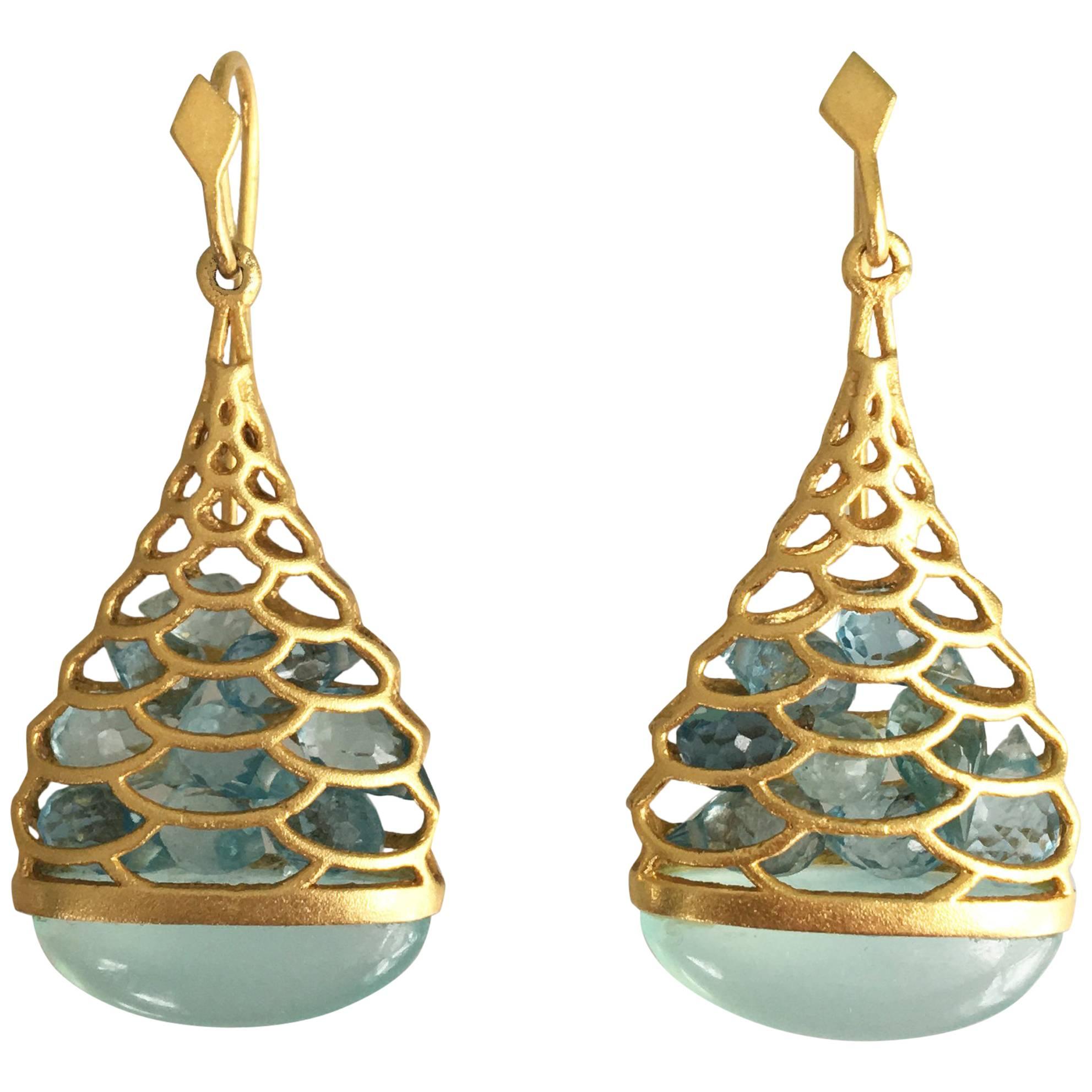 Lauren Harper Aquamarine Chalcedony Gold Drop Earrings