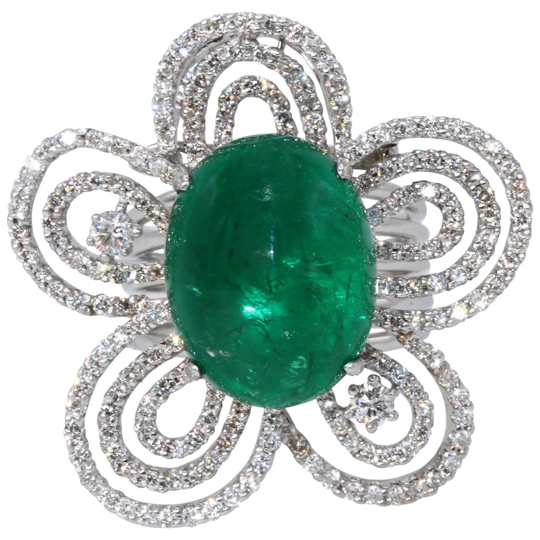 Convertible Emerald Diamond Ring Pendant For Sale