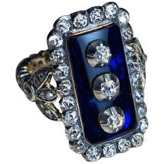Antique Georgian Era Blue Glass Diamond Unisex Ring