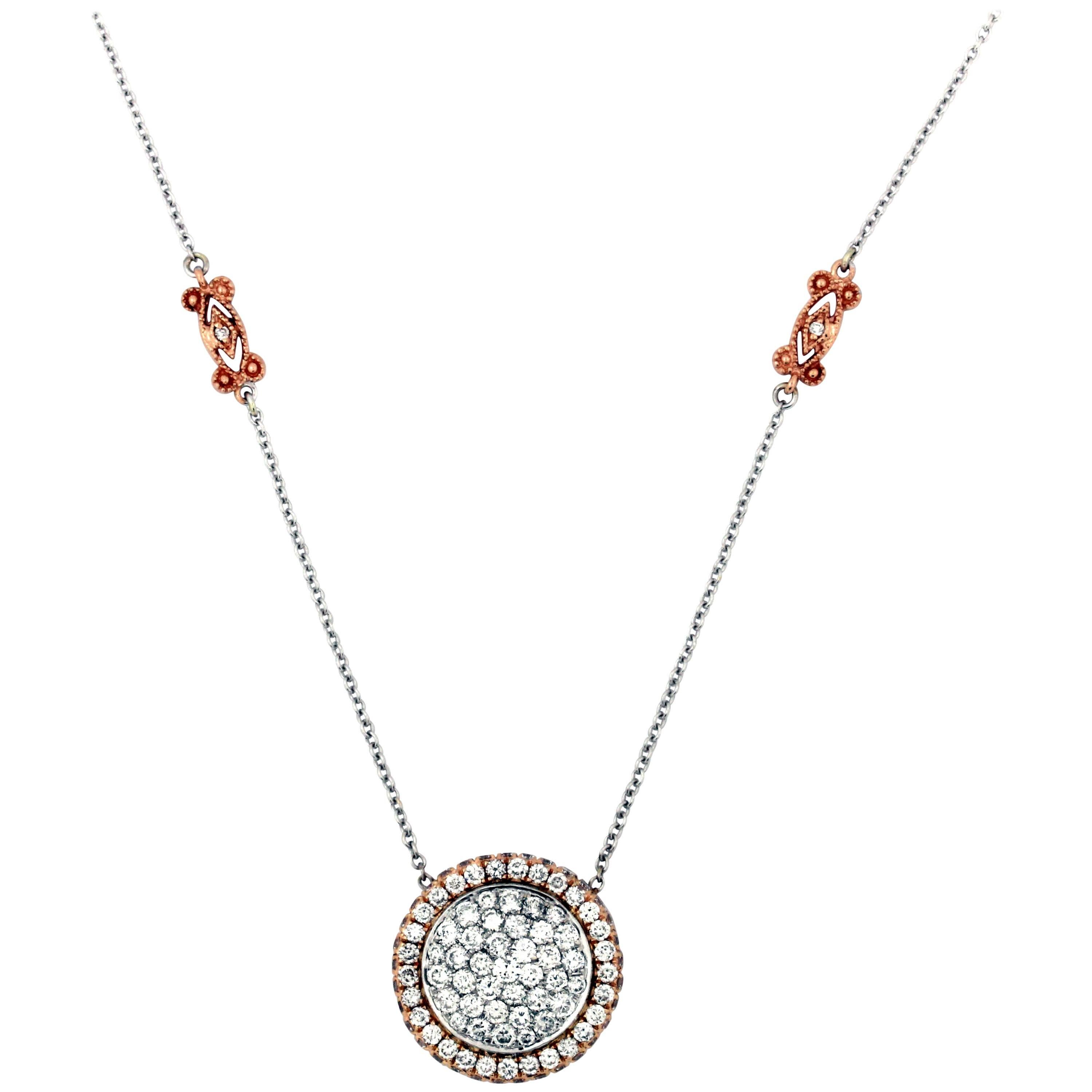 Rose and White Gold Diamond Pendant Necklace