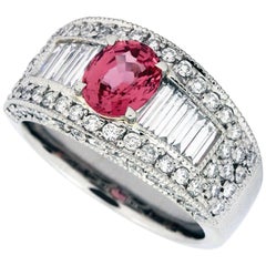 GIA Certified Padparadscha Sapphire Baguette Diamond Platinum Ring