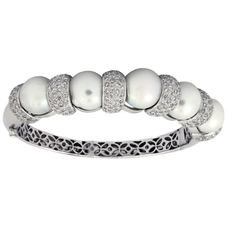 Persian Turquoise Pearl Gold Bangle Bracelet at 1stdibs