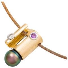Kian Design 18 Carat Two Tone Gold Magenta Sapphire and Diamond Necklace