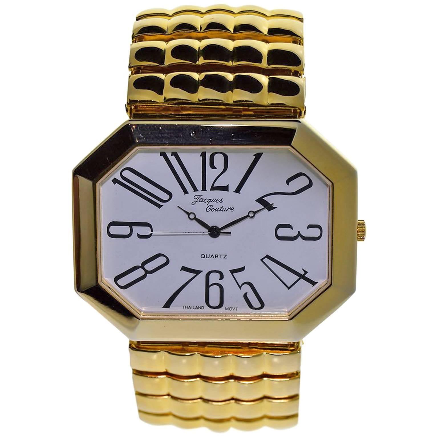 Jacques Gold Plated Couture Fashion Oversized Quartz Watch, circa 1980s For Sale