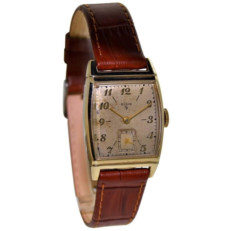 Elgin Yellow Gold Filled Tonneau Shape Original Dial Manual Watch