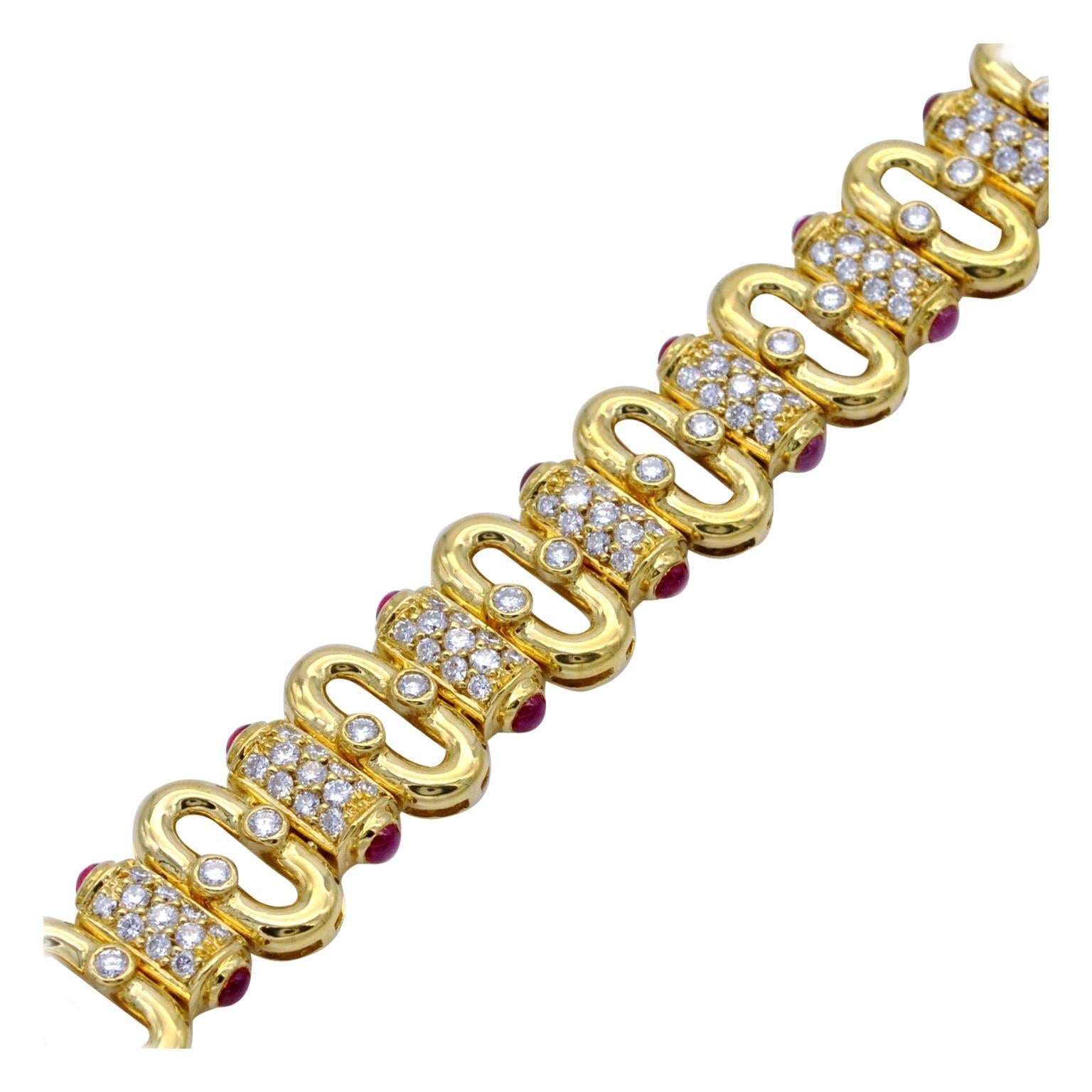 Diamond and Ruby 18KT Gold Bracelet For Sale