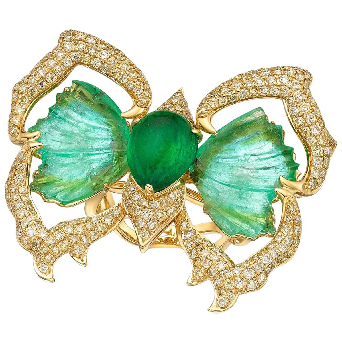 GILIN Paraiba Tourmaline, Emerald Cabochon and Diamond Ring-Pendant