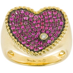 Yvonne Leon's ring Heart Shape in 18K Yellow Gold and Pink Sapphires