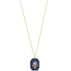 Yvonne Leon's Necklace in 18 carats Yellow gold with Lapiz lazuli and Diamonds