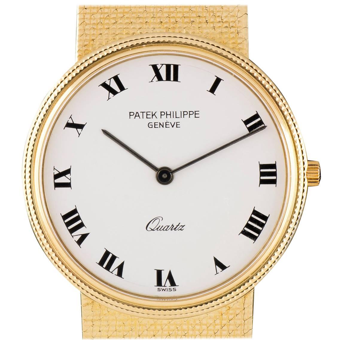 Patek Philippe White Enamel Dial Gold Quartz  Calatrava Wristwatch