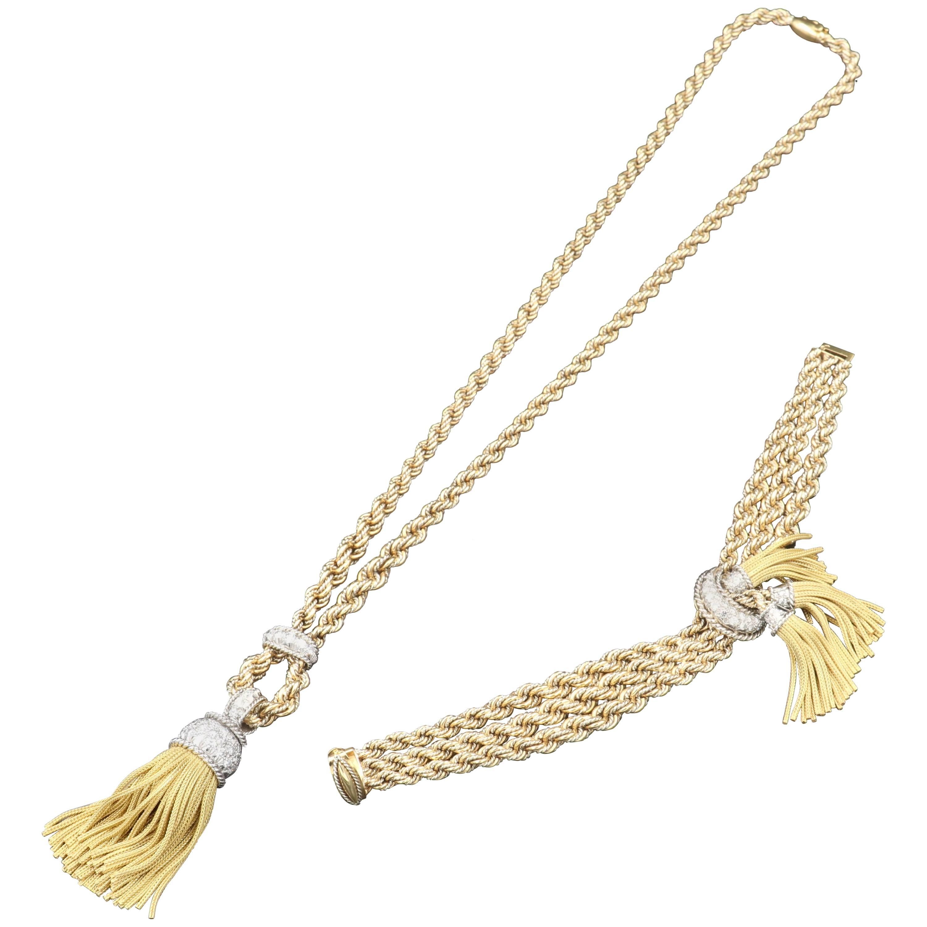 Gold, Platinum and Diamonds French Necklace and Bracelet Set